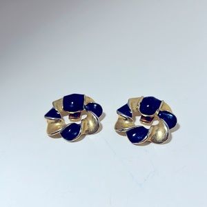 Shoe Clips vintage gold tone navy blue swirl design shoe accessories formal wear